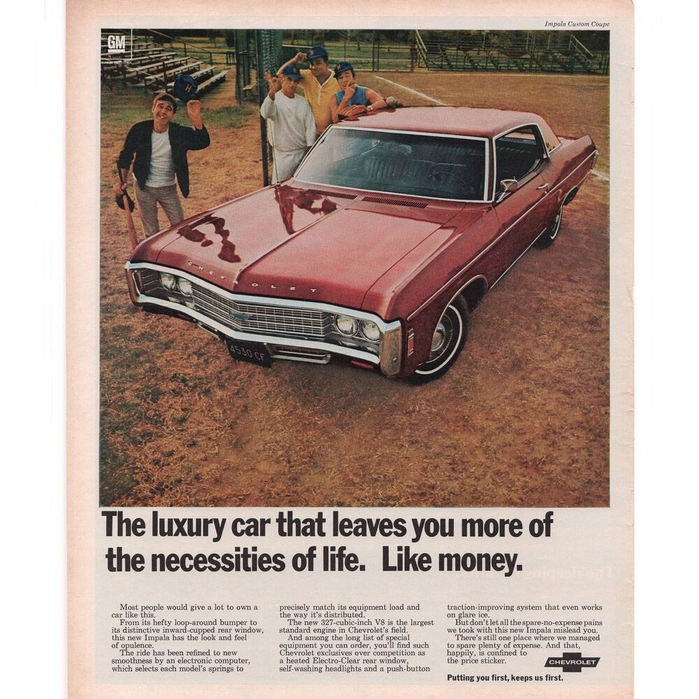 Chevrolet Automobile Car Advertisement Vintage 1969 Impala Custom Coupe Luxury